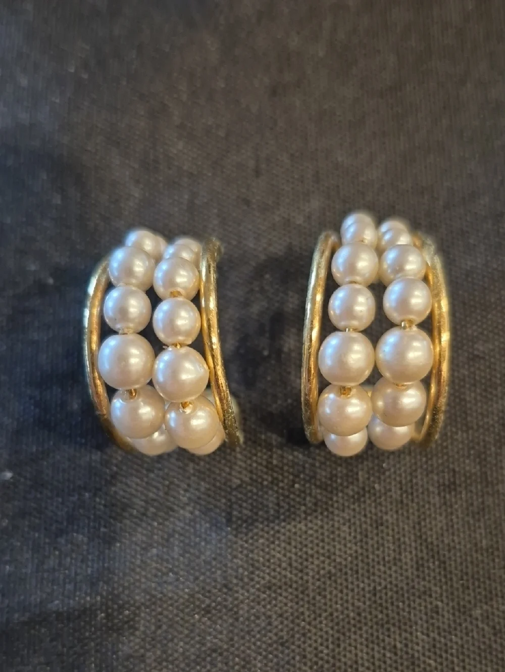 Caged Faux Pearl Cluster Gold-Tone Hoop Earrings